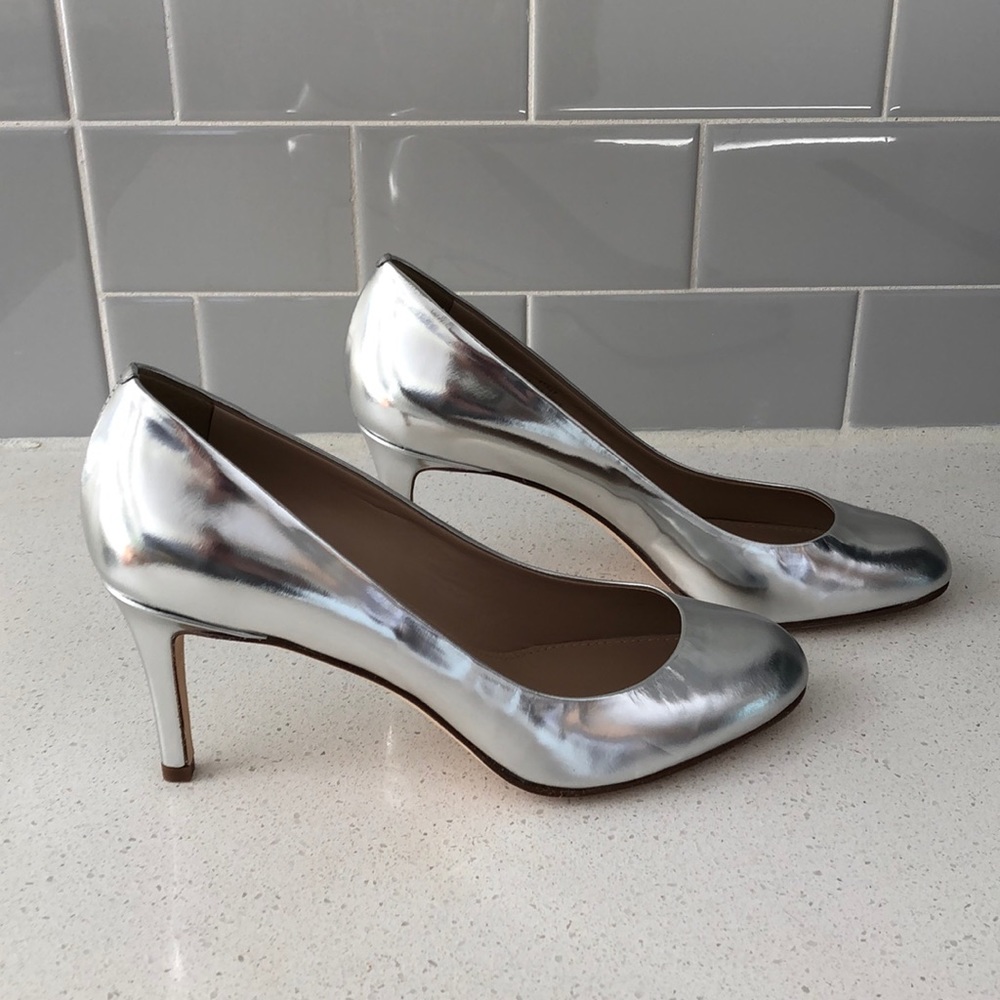 Women’s Jcrew Silver Leather Heels Size 8 New